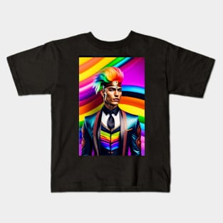 A man with a rainbow hair style on his head. Kids T-Shirt